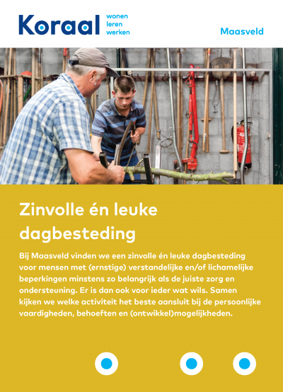 Flyer 'Zinvolle én leuke dagbesteding Maasveld'